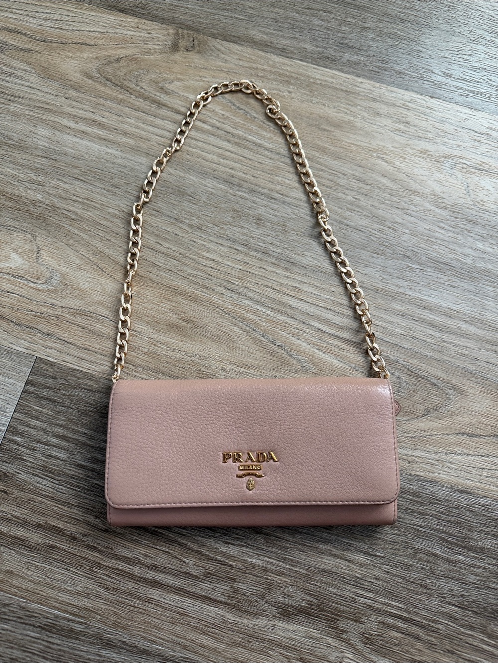 Prada Blush Pink Leather Chain Wallet Shoulder Bag